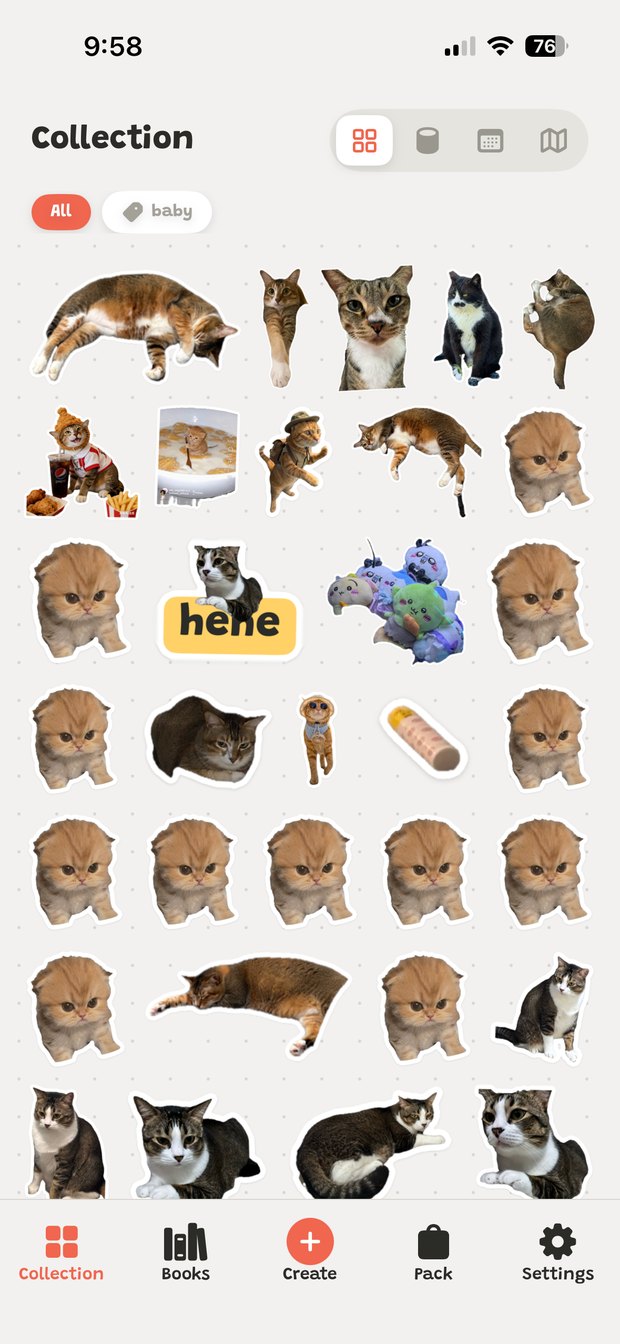 A grid of saved stickers